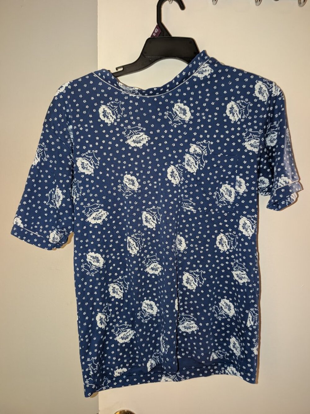 Vintage Dark Blue Flower Tee with Pocket